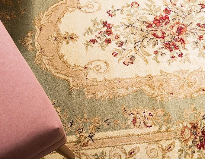 Rugs.com Chateau Collection Rug – 13' Round Green Medium Rug Perfect for Kitchens, Dining Rooms