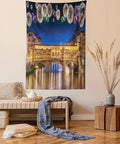 Ambesonne Landscape Tapestry, Night Panoramic View Vecchio Bridge Florence Italy Colorful Fireworks, Fabric Wall Hanging Decor for Bedroom Living Room Dorm, 30" X 45", Purple Yellow