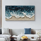 Art Hand-Painted Blue Ocean Beach Landscape Oil Painting Large Abstract Canvas Art Home Wall Decoration 24x48 inches