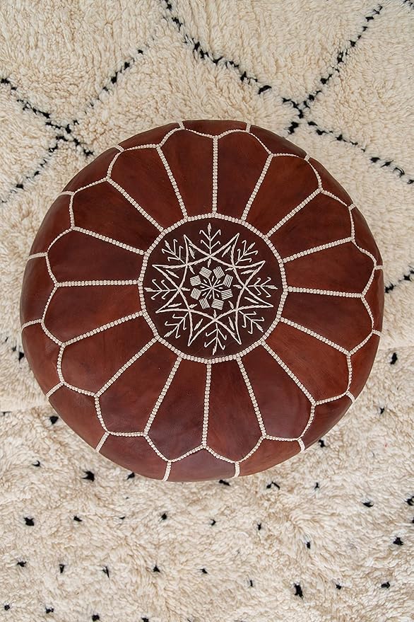 Premium Moroccan Leather Pouf - Handmade - Delivered Stuffed - Ottoman, Footstool, Floor Cushion (Honey Cognac)