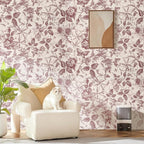 Drawers Liner Contact Paper for Dresser Peel and Stick Wallpaper Sketched Design 15.7x787.4in Self Adhesive Removable Red Maroon Rose Floral Butterfly Vintage Cabinet Shelf Renter Friendly