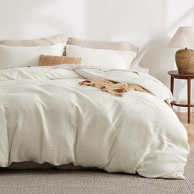 Bedsure Luxury Waffle Duvet Cover King Size - Textured Duvet Cover Set, Soft, Breathable Bedding Set (104"x90") with 2 Pillow Shams for All Season, Irovy White, Comforter Not Included