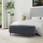 HomePop Ellipse Modern Storage Bench with Metal Legs |Homepop Home Décor|Bench with Storage for Living Room & Bedroom - Steel Blue Velvet