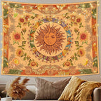 Accnicc Yellow Sun and Moon Tapestry Vintage Indie Boho Tapestry Wall Hanging with Sunflowers Butterfly Moth Constellation Aesthetic Wall Tapestries for Bedroom Dorm Living Room (Orange, 80'' × 60'')