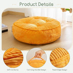 6" Washable Floor Pillow Cushion for Adults, Meditation Cushion Pillow, Large Round Floor Sitting, Removable Tufted Corduroy Cover, for Tatami Living Room or Yoga, 22x22 Inch, Machine Washable