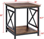 Industrial End Table with 2-Tier Storage Shelf, 18'' Square Side Table with X-Design Metal Frame, Rustic Brown Nightstand Bedside for Living Room Bedroom