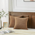 GAWAMAY Decorative Chenille Throw Pillow Covers 26x26 Inch Pack of 2, Soft Square Couch Pillow Cover for Sofa Cushion Living Room Bedroom Solid Dyed Oversized Pillowcases Brown 66x66cm (ONLY Covers)