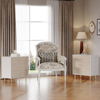 GAOMON White Dresser with Gold Handles,3-Drawer Wooden Nightstand & Narrow Accent Cabinet,Linen-Textured Modern Chest of Drawers for Living Room, Bedroom