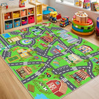 Kids Room Rug - Soft & Non-Slip 5x7 Ft Town Car Rug City Map Play Mat, Childrens Road Catpet Washable Rug for Classroom Nursery Bedroom Boys
