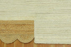 Scalloped Edge Rug, Hand Woven Natural Jute Area Rug, 11x11 Ft Square Beige & Brown Braided Kilim Rugs for Living Room, Kitchen, Entryway, Farmhouse