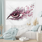 Ambesonne Butterflies Tapestry King Size, Female Eye Eyelashes Mascara Stare Party Makeup Animal Print, Wall Hanging Bedspread Bed Cover Wall Decor, 104" X 88", Pale Pink Purple