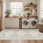 3x10 Runner Rug Non Slip Washable for Entryway, Front Porch, Vintage Hallway Runner for Laundry Room, Bedroom, Stain Resistant Thin Indoor Kitchen Mats for Floor(Beige,3'x10')