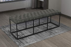 HomePop Upholstered Button Tufted Decorative Bench with Metal Base, Gray Faux Leather