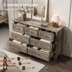 GarveeHome Grey Dresser for Bedroom, 7 Drawer Dresser, Wooden Chest of Drawers with Deep Drawers, 47 in Long Dressers TV Stand, Modern Dressers Organizer with Vintage Handle for Living Room, Hallway