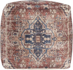 LR Home Vintage Medallion Indoor Medium Pouf Ottoman | Polyester Pouf for Home Decor | Foot Rest for Living Room, Bedroom & Dorm | 18 x 18 x 18 Stuffed Ottoman for Seating | Rust/Navy