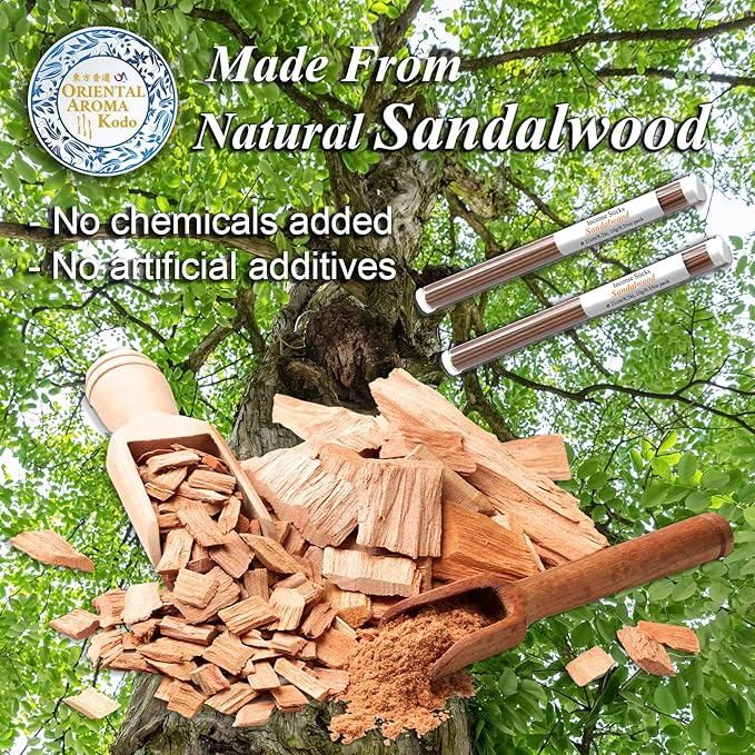Sandalwood Incense Sticks L: 8.2in 0.35oz 2 Tubes Pack, Oriental Aroma Kodo, U-MATE, Pure Natural Ingredients No Chemical additives