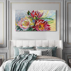 Art Hand Painted red Flowers Art Oil Painting 24x48 Thick Texture Abstract Wall Decorative Art Oil Painting