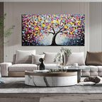 Zoyotago Large Canvas Wall Art for Living Room Bedroom Home Office Colorful Flower Tree of Life Wall Art Modern Hand-painted Oil Painted Size 29x59