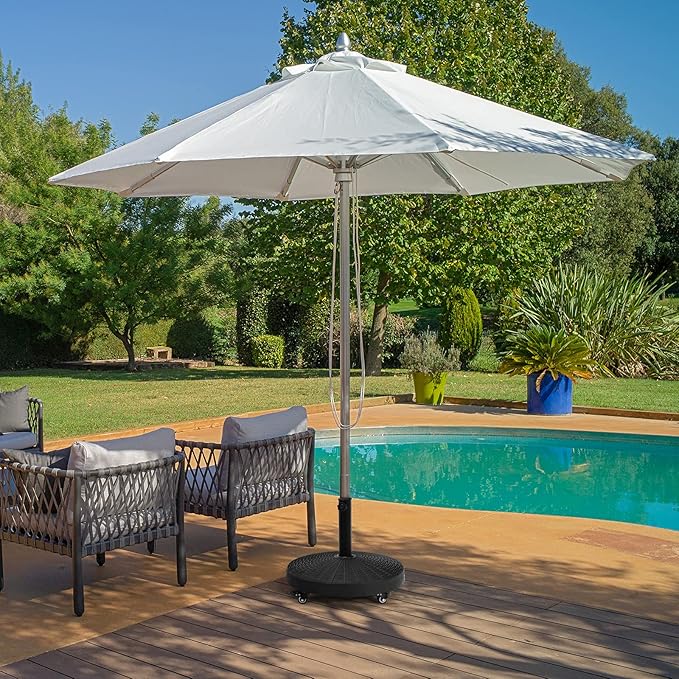 Giantex 50 LBS Patio Umbrella Stand, 20.5 Inch Round Umbrella Base with 4 Lockable Wheels, Heavy-Duty Outdoor Umbrella Holder, Suitable for Pool, Yard, Garden, Street, Market, Rattan Design, Black