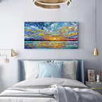 Limiyer Art Hand-painted Sea Sunrise landscape Modern Abstract Oil painting Large Canvas Art Hall Bedroom Office Wall Decoration 24x48 Inch