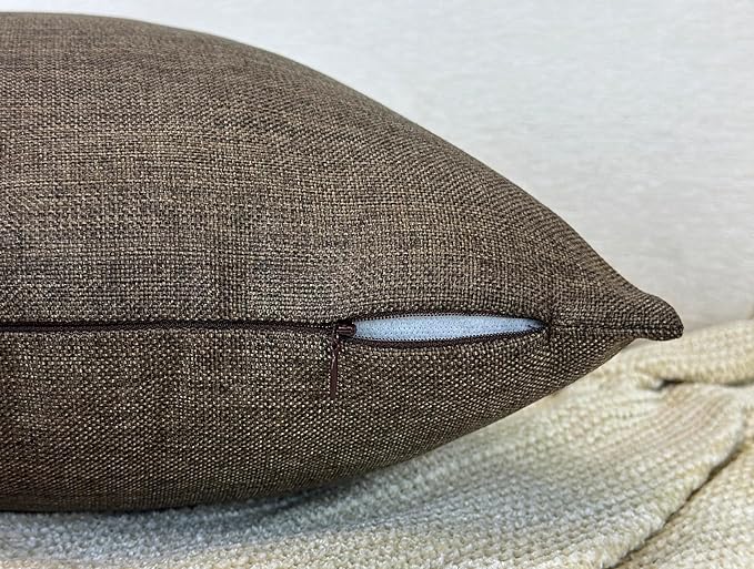 Aiking Home Woven Fine Faux Linen Throw Pillow Cover, Size 12"x24", Brown