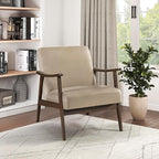 Lexicon Mid Century Modern Chair Velvet Accent Chair for Living Room Chair w/Solid Wood Armrests and Legs, Cushioned Seat and Backrest, Reading Chair and Lounge Chair for Bedrooms/Studios, Brown