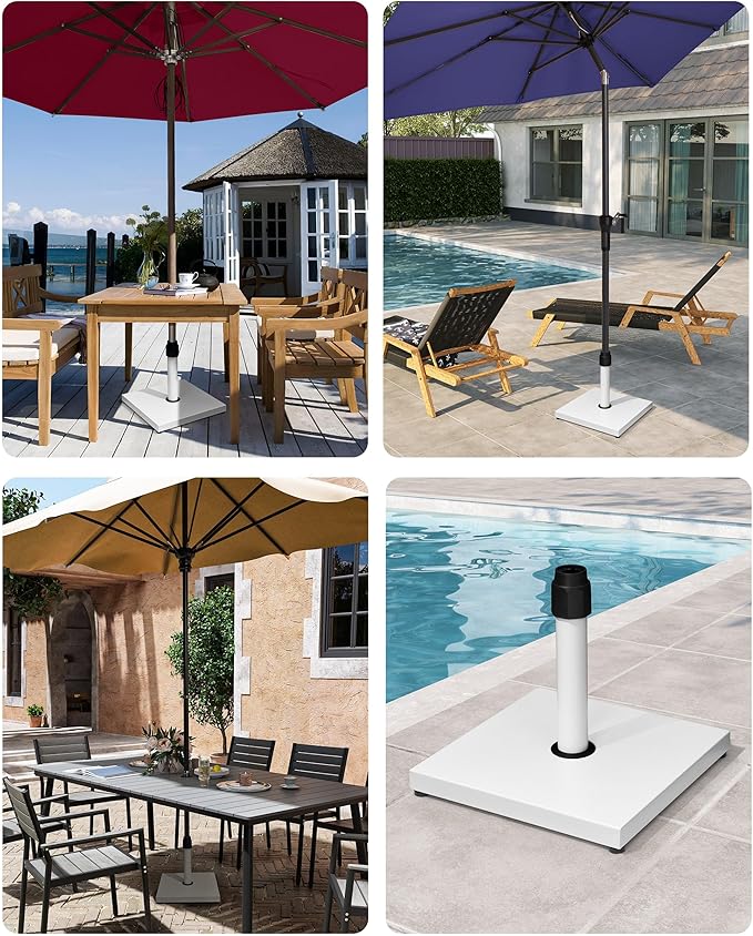 45lbs Patio Umbrella Base - Heavy Duty Outdoor Patio Market Umbrella Stand for Deck, Poolside, Balcony, Wind-Resistant Design, White