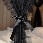 4 Corners Post Princess Curtains Bed Canopy for Girls 8 Panels Curtain- Double Layer Sheer Mesh Canopies Drapes Girls Room Decor (8P-Black/Black, 4P(43"x82") W+4P(43"x82") L/(King))