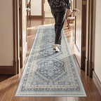 Runner Rug 2x8 Runners for Hallways Non Slip Washable, Vintage Hallway Runner Rugs for Living Room, Low Pile Soft Hallway Rug for Kitchen Bedroom Laundry Room(Blue/Beige,2'x8')