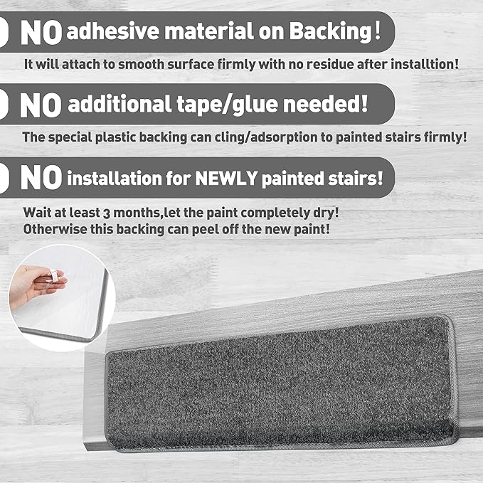 PURE ERA Bullnose Carpet Stair Treads Set Tape Free Non-Slip Indoor Stair Protectors Pet Friendly Rugs Covers Soft Skid Resistant Washable Reusable 9.5" x 30"(2 Pieces,Dark Gray)