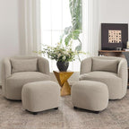 KINWELL Round Boucle Upholstered Ottoman Chair, Footstool with Soft Padded Seat, Fully Assembled Modern Sofa Couch Footrest, Extra Seating for Bedroom Entryway, Taupe(18.5" D x 23" W x 16.5" H)