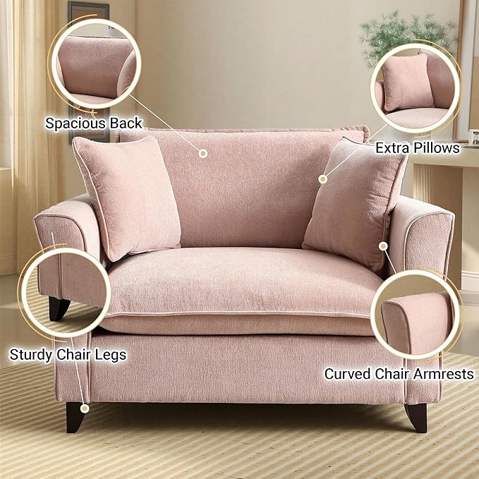 ERYE Modern Chenille Upholstered Accent Chair Wider Seat Leisure Cushion Armchair with 2 Pillows and Removable Cover for Home Apartment Office Living Room Bedroom