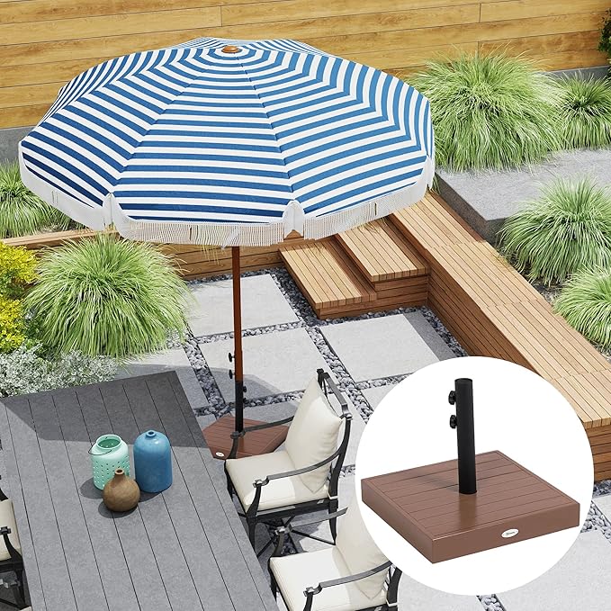 Outsunny Square Patio Umbrella Base, 42 lbs. Concrete Heavy Duty Umbrella Base with Holder for 1.25"/1.5" Poles for Outdoor, Lawn, Poolside, Coffee