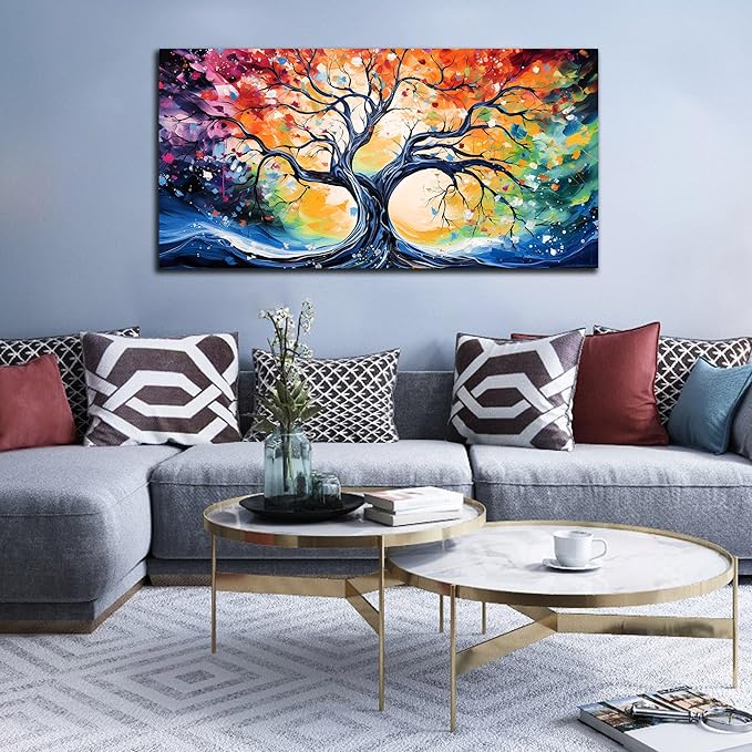 Large Canvas Wall Art Colorful Tree Picture Modern Living Room Bedroom Home Office Wall Decor Framed Canvas Prints Ready to Hang Size 24x48