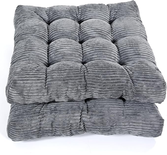 Meditation Floor Pillow Set of 2,Memory Foam Meditation Floor Cushions for Adults Sitting, Large Square Thickened Seat Cushion for Yoga, Tatami Living Room (2, Dark Grey)