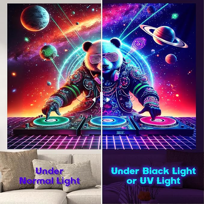 NYZE Blacklight Tapestry Panda Music Wall Tapestry Art Party Banner Colourful Poster Design Tapestries for Hip Hop College Dorm Room Bedroom Wall Decor 59in×51in