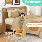AMBIRD Wooden Step Stool, 15.75'' H Potty Training Toddler 300 lbs Capacity with Safety Non-Slip Pads and Handles, Kitchen Step Stools for Kids, Bamboo Step Stool for Bathroom, High Beds (Natural)