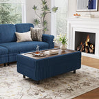 LINSY HOME Sectional Sleeper Sofa Storage Ottoman Bench, Convertible Coffee Table Plush Corduroy Couch Ottoman Footstool for Living Room, Bedroom Entryway and Family Room, Blue