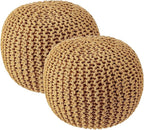 REDEARTH · Round Pouf Foot Stool Bean Bag Ottoman - Hand Knitted Boho Pouffe - Home Decor Poof - Stuffed Foot Rest for Living Room - Nursery - Bedroom - Patio (19.5"x19.5"x14") - Mustard, Set of 2