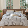 MooMee Striped Duvet Cover Set 100% Washed Cotton Linen Like Textured Breathable Durable Soft Comfy (Cornflower Blue White Pinstripes, Queen 90"x90")