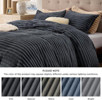 Bedsure Fluffy Duvet Cover Set - Ultra Soft Plush Shaggy Comforter Cover Twin Size, Warm Flannel Fleece Bed Sets for Winter, 2 Pieces (Striped Pattern, Dark Grey)