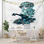 Ambesonne Skull Tapestry King Size, Vintage Sugar Shape Girl Day of the Dead Bride Dark Color Roses Graphic, Wall Hanging Bedspread Bed Cover Wall Decor, 104" X 88", Petrol Blue White