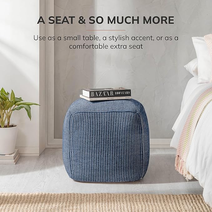 Anji Mountain 100% Handmade & Handcrafted Comfortable Home Décor Pouf Ottoman Footrest for Living Room, Bedroom, Nursery, Kidsroom, Patio Furniture - (20" x 20" x 20" - Sailor Blue)