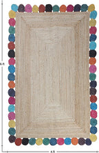 Scalloped Edge Rug, Hand Woven Natural Jute Area Rug, 9x9 Ft Square Beige & Multicolor Braided Kilim Rugs for Living Room, Kitchen, Entryway, Farmhouse