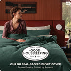 Bedsure Cotton Duvet Cover Queen - 100% Cotton Waffle Weave Forest Green Duvet Cover Queen Size, GentleSoft™ and Breathable Bedding Set for All Season, 3 Pieces, 90"x90"