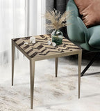 Nikki Side Table – Modern Luxury Mosaic Stone Top with Bright Brass Base, Commercial Grade Quality End Table - 20" H x 20" L x 20" W