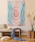 Ambesonne Teal and Coral Tapestry, Ombre Mandala Art Antique Gypsy Folk Pattern Cosmos Image, Wall Hanging for Bedroom Living Room Dorm Decor, 40" X 60", Teal Coral