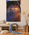 Ambesonne Hawaiian Tapestry, Pacific Sunrise at Lanikai Beach Hawaii Sandy Tropics Hills Leaves Landmark, Wall Hanging for Bedroom Living Room Dorm Decor, 60" X 80", Umber Purple
