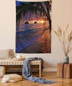 Ambesonne Hawaiian Tapestry, Pacific Sunrise at Lanikai Beach Hawaii Sandy Tropics Hills Leaves Landmark, Wall Hanging for Bedroom Living Room Dorm Decor, 60" X 80", Umber Purple