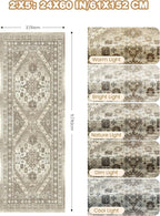 2x5 Rug Runner Washable for Entryway, Soft Bathroom Rugs with Non-Slip Backing,Vintage Low Pile Stair Runner, Small Kitchen Carpet for Hallways, Laundry Room(Brown,2'x5')